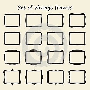 Set of black vintage frames. Blank borders of various shapes. Vector retro labels, elements for your design