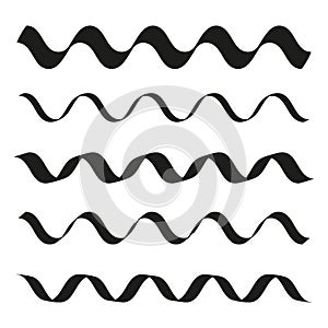 Set of black wavy lines. Vector seamless wave patterns. Abstract wave design elements.