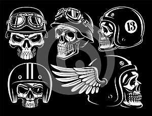 Set of black and white biker skulls photo