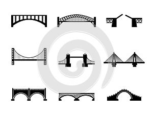 Set of black and white bridge icons