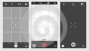 Set of black and white camera viewfinder. Camera back and focus frames view. Vector illustration