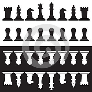 Set of black and white chess pieces