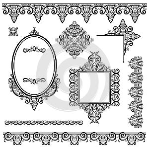 Set of black white design elements and page decoration