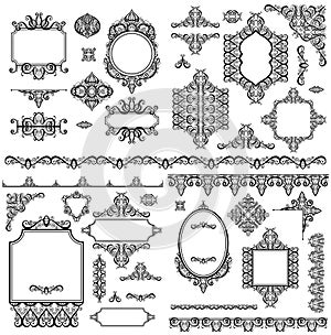 Set of black white design elements and page decoration