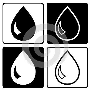 Set of black and white drop icon. Vector illustration
