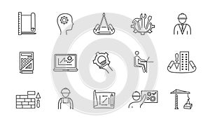 Set of black and white engineering, design icons