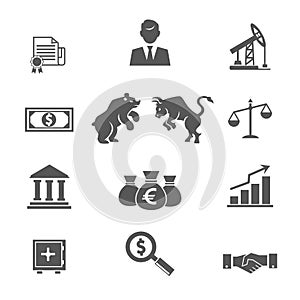 Set of black and white financial stock icons