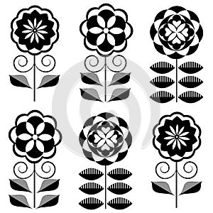 set of black and white floral as seamless pattern. Flowers design as background.