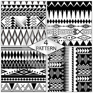 Set of black and white geometric seamless patterns