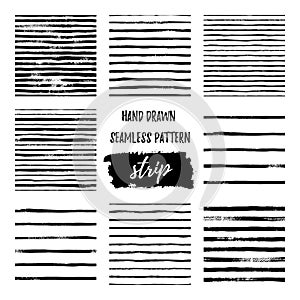 Set black and white hand draw vector seamless patterns Stripe Line