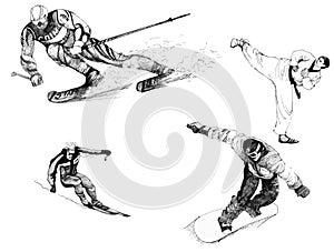 Set of black and white hand drawn spotsmen.