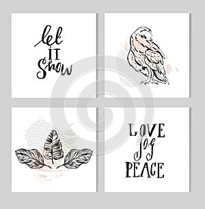 Set of black and white hand lettering christmas phrase design collection, handmade calligraphy vector illustration