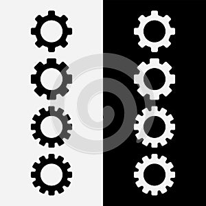 Set of black and white icons of gears and cogwheel.