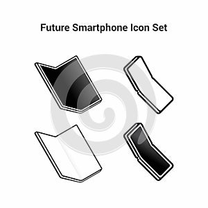 Set of black and white icons on a white background. Smart of the future. Folding smartphone with a large screen without