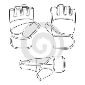 Un conjunto compuesto por en blanco y negro ilustraciones imagen de Deportes capacitación guantes. objetos 