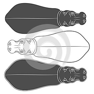 Set of black and white illustrations with hippopotamus. Isolated vector objects.