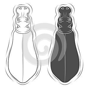 Set of black and white illustrations with hippopotamus. Isolated vector objects.