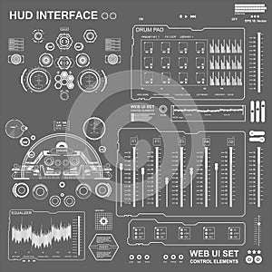 Set black and white infographic display elements for the web app