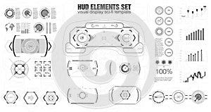 Set of black and white infographic elements.