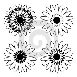 Set of black and white isolated flower icons