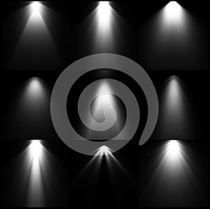 Set black and white light sources. Vector