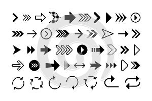 set of black and white line and flat arrows vector line illustration