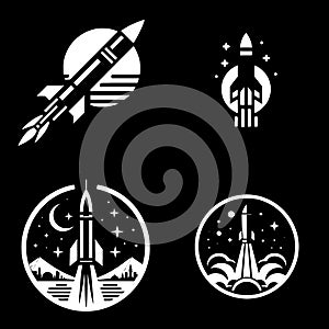 set of black and white minimalist war missile icon in line style, representing attack and conflict power.