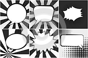 Set of black and white retro comic speech bubbles