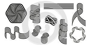 Set of black and white ribbon templates for banner, cover, poster, postcard. Abstract black and white curved ribbons