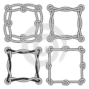 Set of black and white rope vector square frames