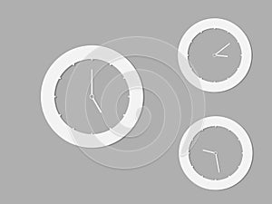 A set of black and white round clocks with different times for logo and icon
