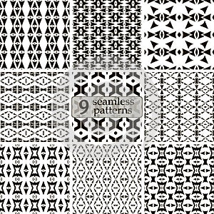 Set of black and white seamless sagittate patterns
