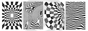 Set of black and white shapes, backgrounds with wave pattern. Templates for banner, cover, poster, postcard. Abstract