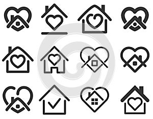 Set of black and white stay home icons