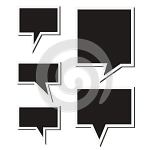 Set of black and white square sticker speech bubbles