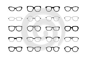 set of black and white sunglasses vector line illustration