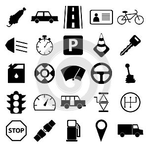 Set of black and white transport icons.