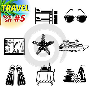 Set of black-and-white travel icons