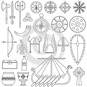 Set of black-and-white vector illustrations for the design
