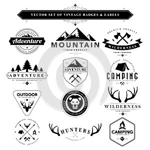 Set of black & white vintage badges and labels