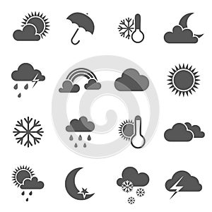 Set of black and white weather icons