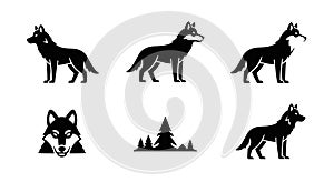 Set of Black Wolf Icons and Graphics