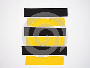 Black yellow tape texture, Torn horizontal and different size sticky tape cut isolated on white