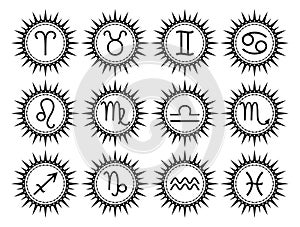 Set of black zodiac signs on a white background. Vector icons