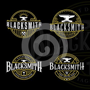 set of blacksmith anvil logo vintage vector logo illustration template icon graphic design.bundle collection of various workshop