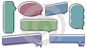 set of blank abstract colorful speech bubble, conversation box, chatbox, speaking box, thinking balloon, message box, cloud bubble