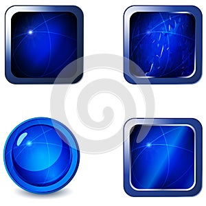 Set of blank blue glossy metallic web buttons
