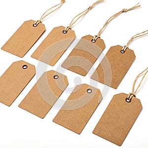 Blank brown tags isolated on white background