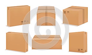 Set of blank cardboard packaging boxes
