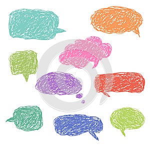 Set of blank colorful hand drawn speech bubbles